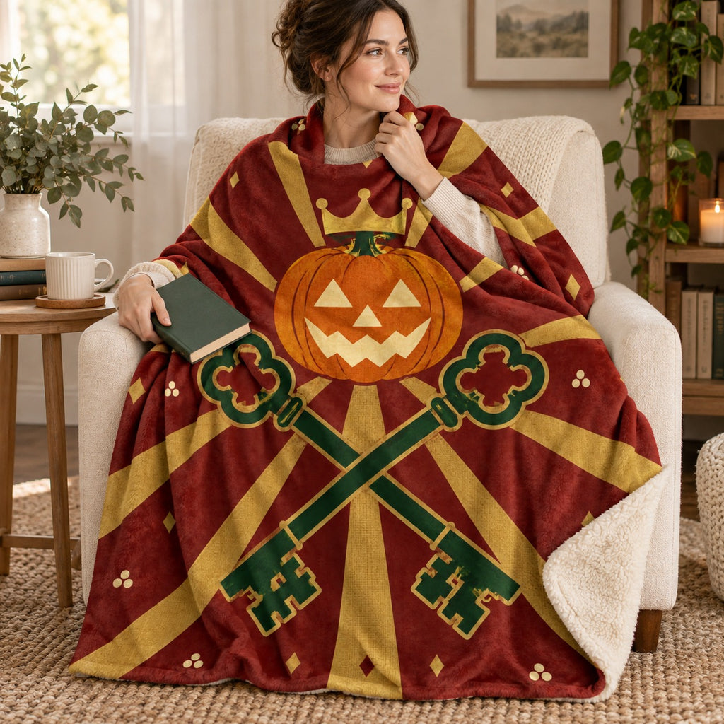 The Lantern Crown blanket, wrapped around a reader