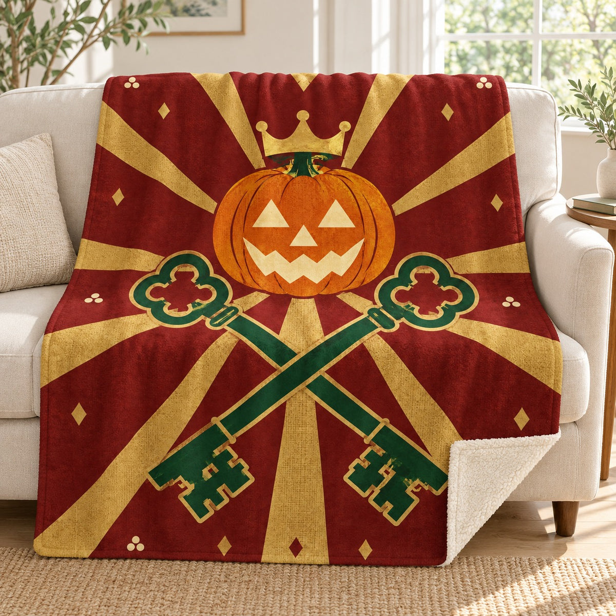The Lantern Crown blanket, on a sofa