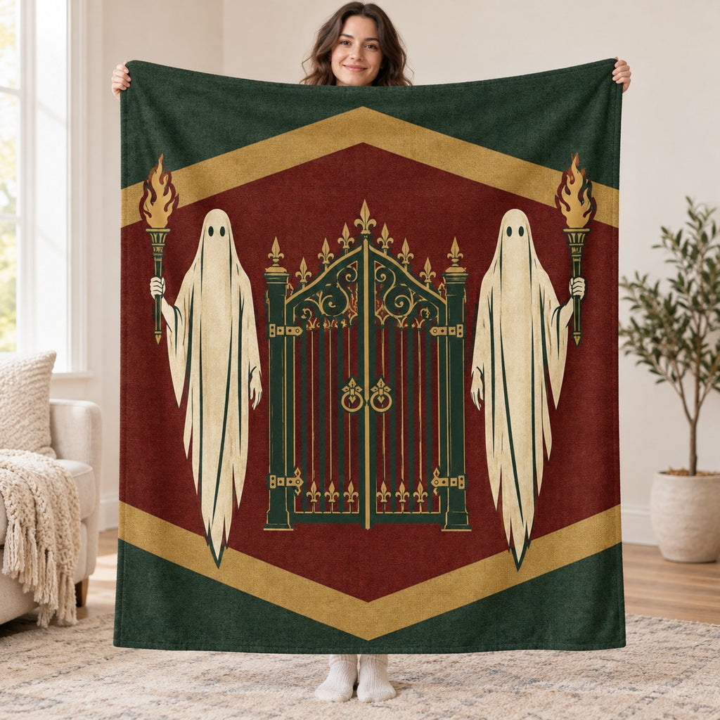 The Ghost Gatekeepers blanket, held open