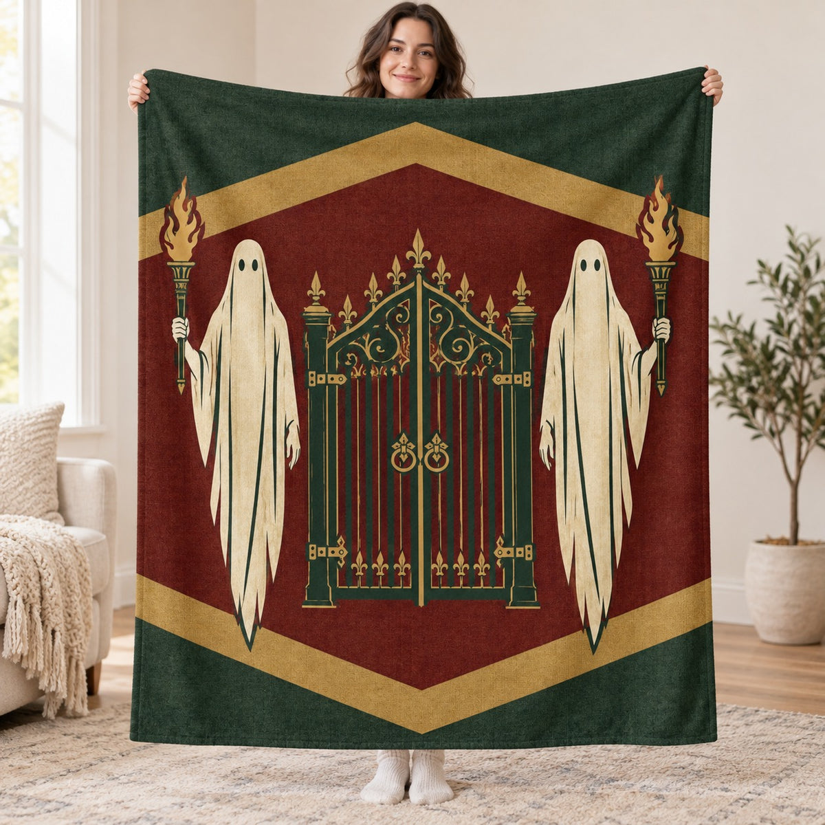 The Ghost Gatekeepers blanket, held open