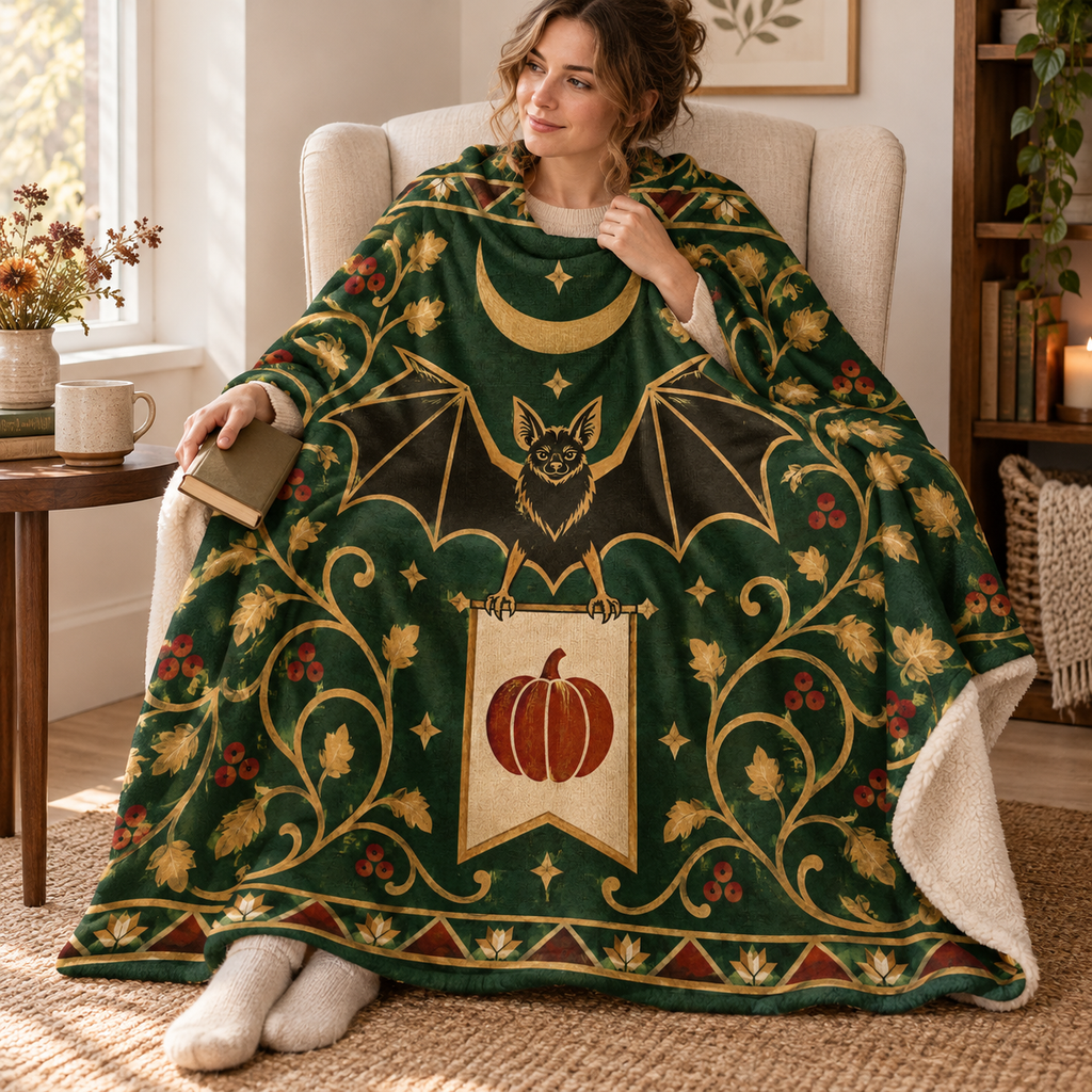 The Bat Standard blanket, wrapped around a reader