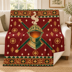 The Helm of October blanket, on a sofa