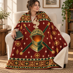 The Helm of October blanket, wrapped around a reader