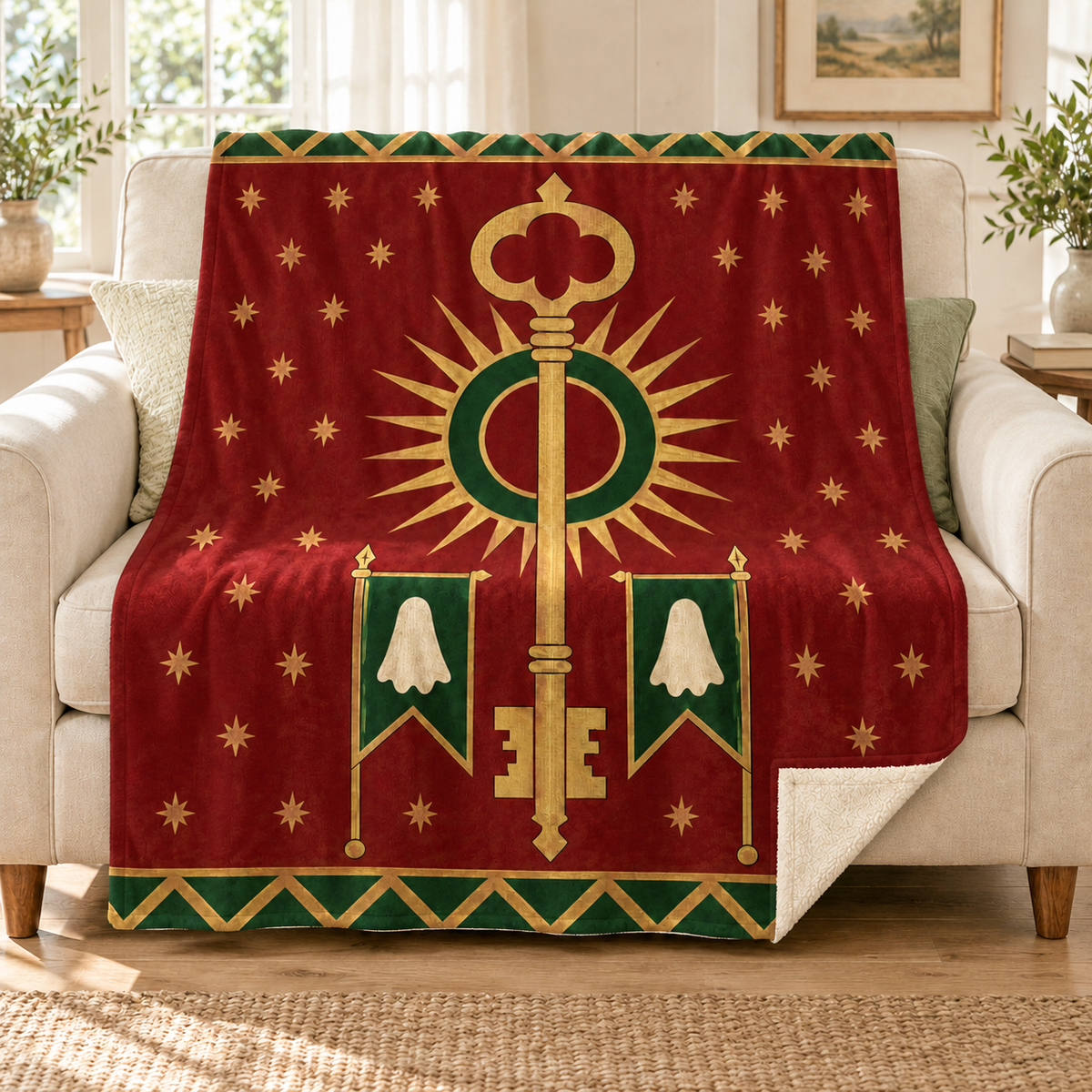 The Key and the Eclipse blanket, on a sofa