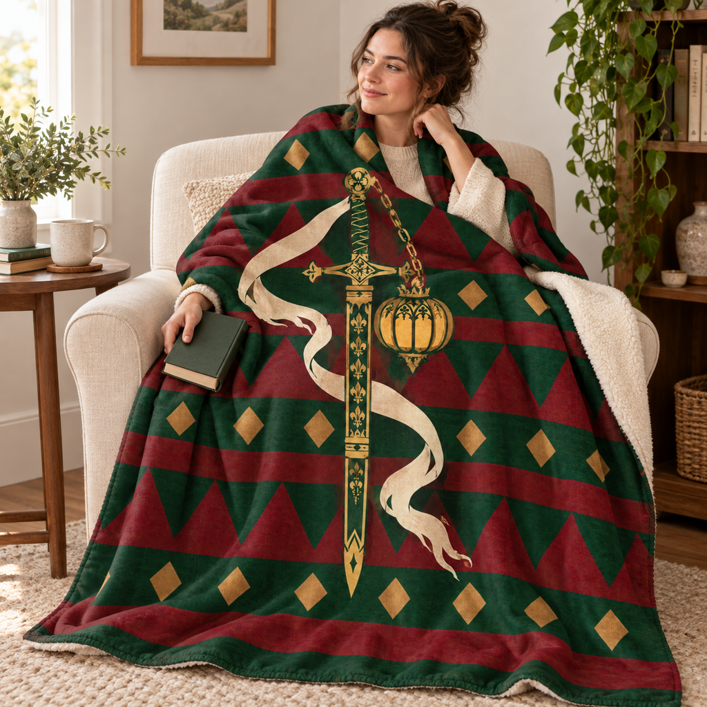The Lantern and the Sword blanket, wrapped around a reader