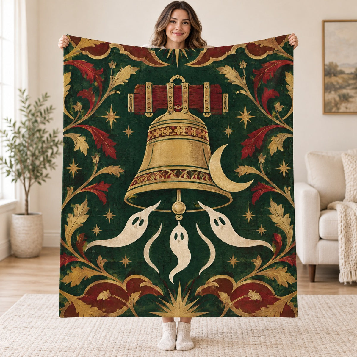 The Midnight Bell blanket, held open