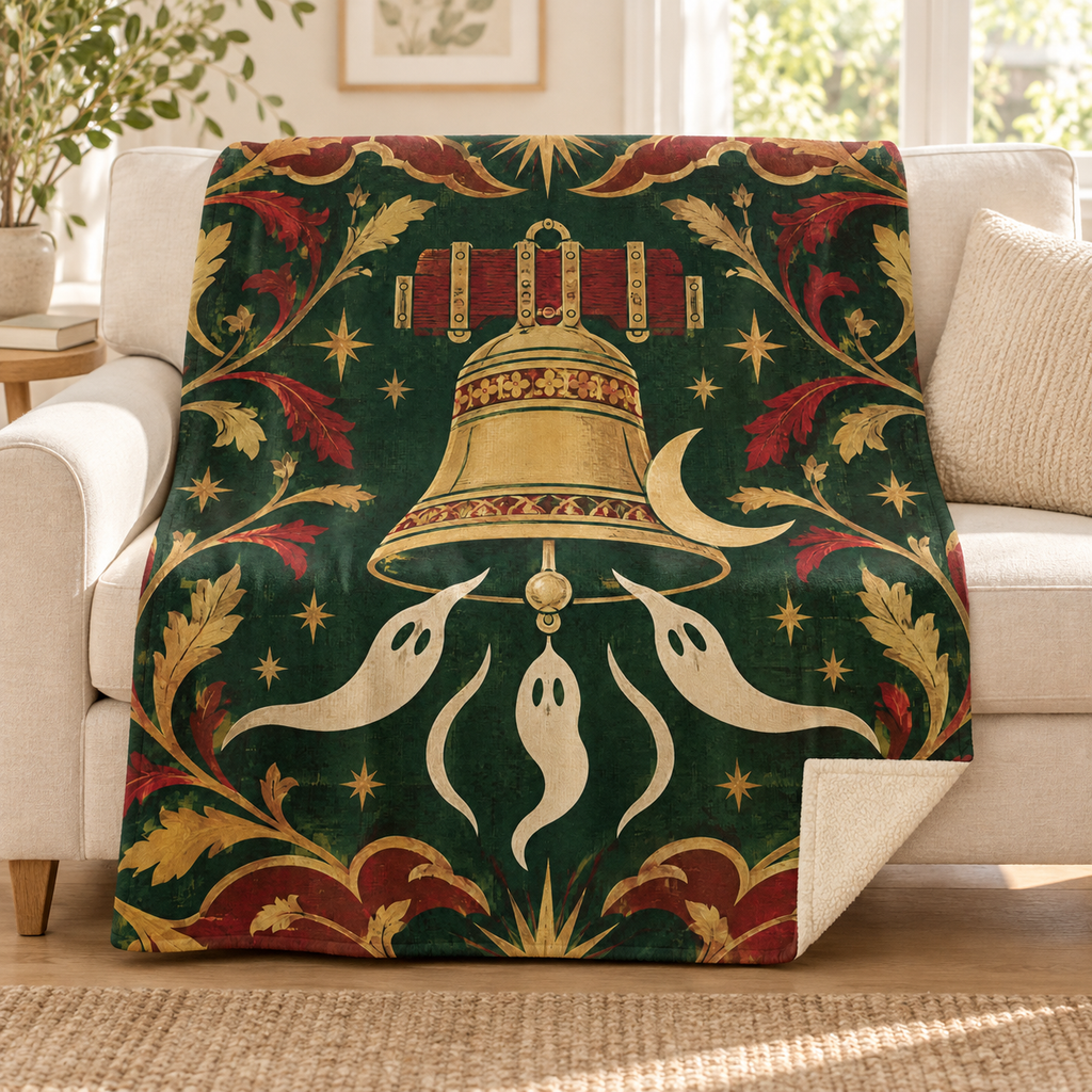 The Midnight Bell blanket, on a sofa