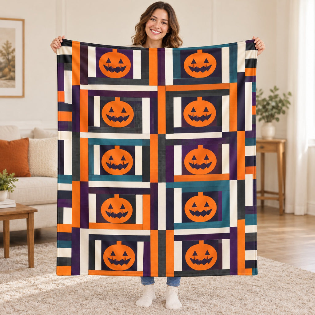 Pumpkin Log Cabin blanket, held open