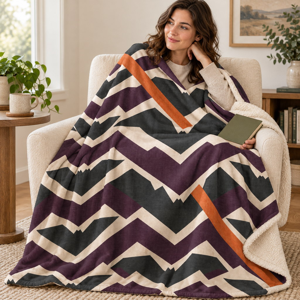 Bat Flight Chevrons blanket, wrapped around a reader
