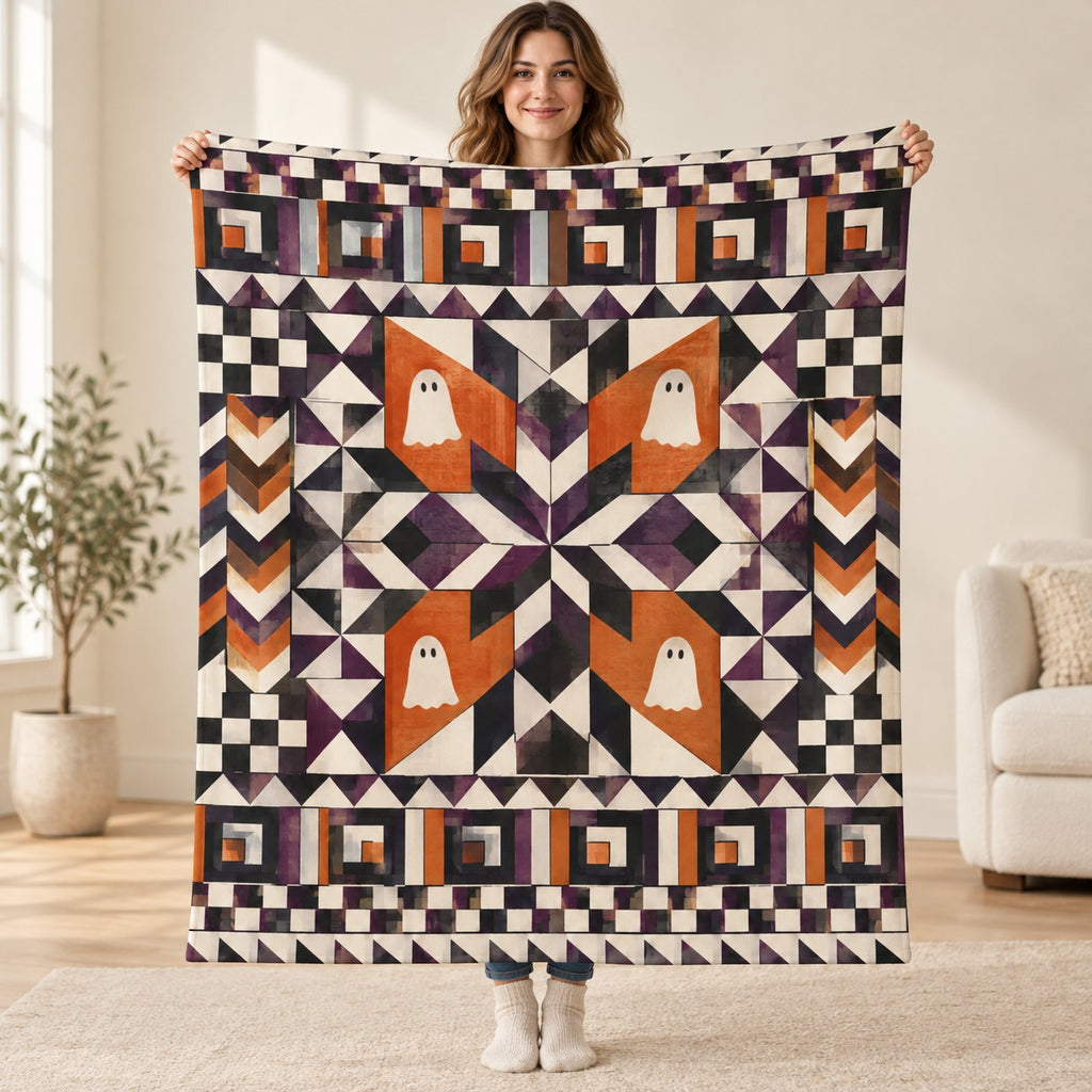 October Starburst blanket, held open