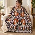October Starburst blanket, wrapped around a reader