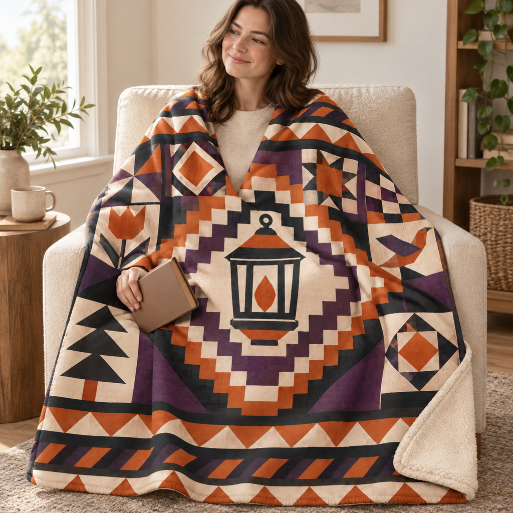 Lantern Courthouse Steps blanket, wrapped around a reader