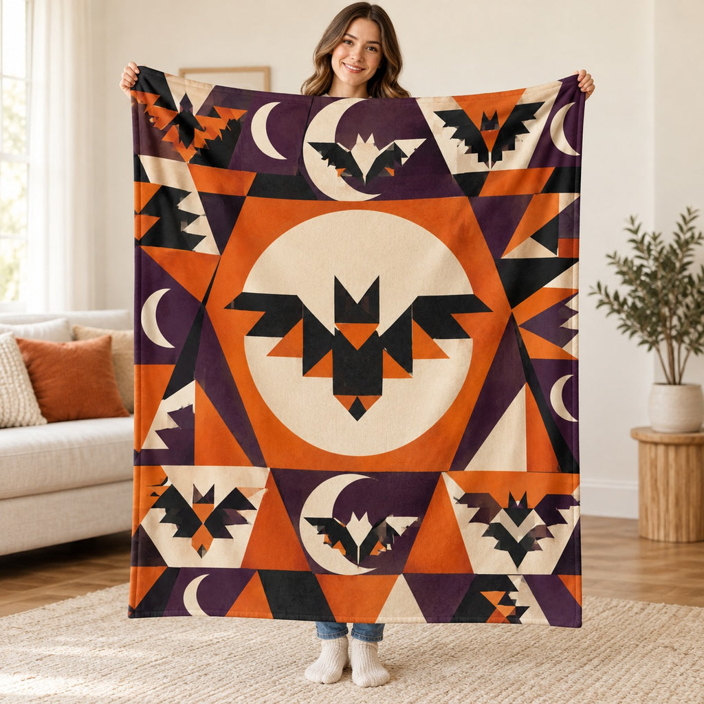 Moon and Bat Tumbler blanket, held open