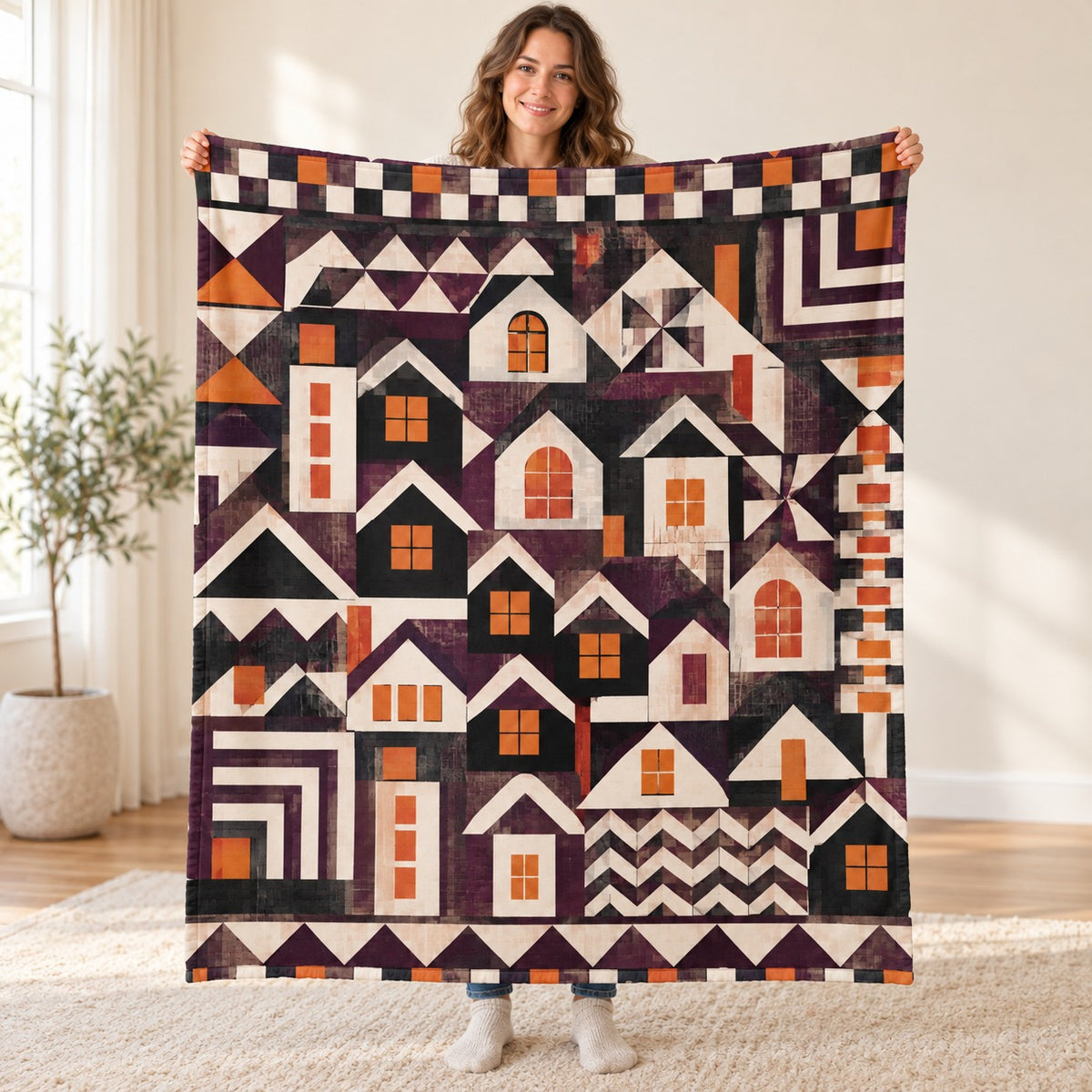 Haunted House Tessellation blanket, held open
