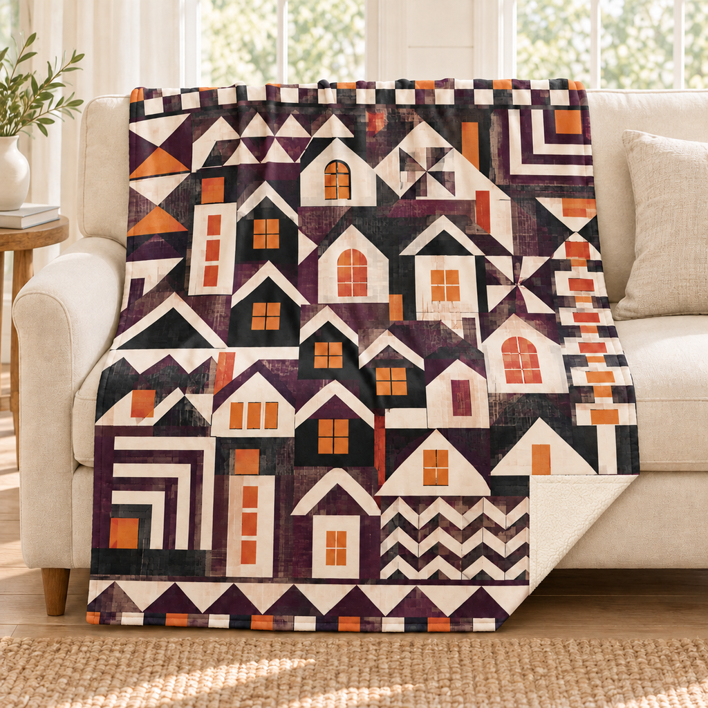 Haunted House Tessellation blanket, on a sofa