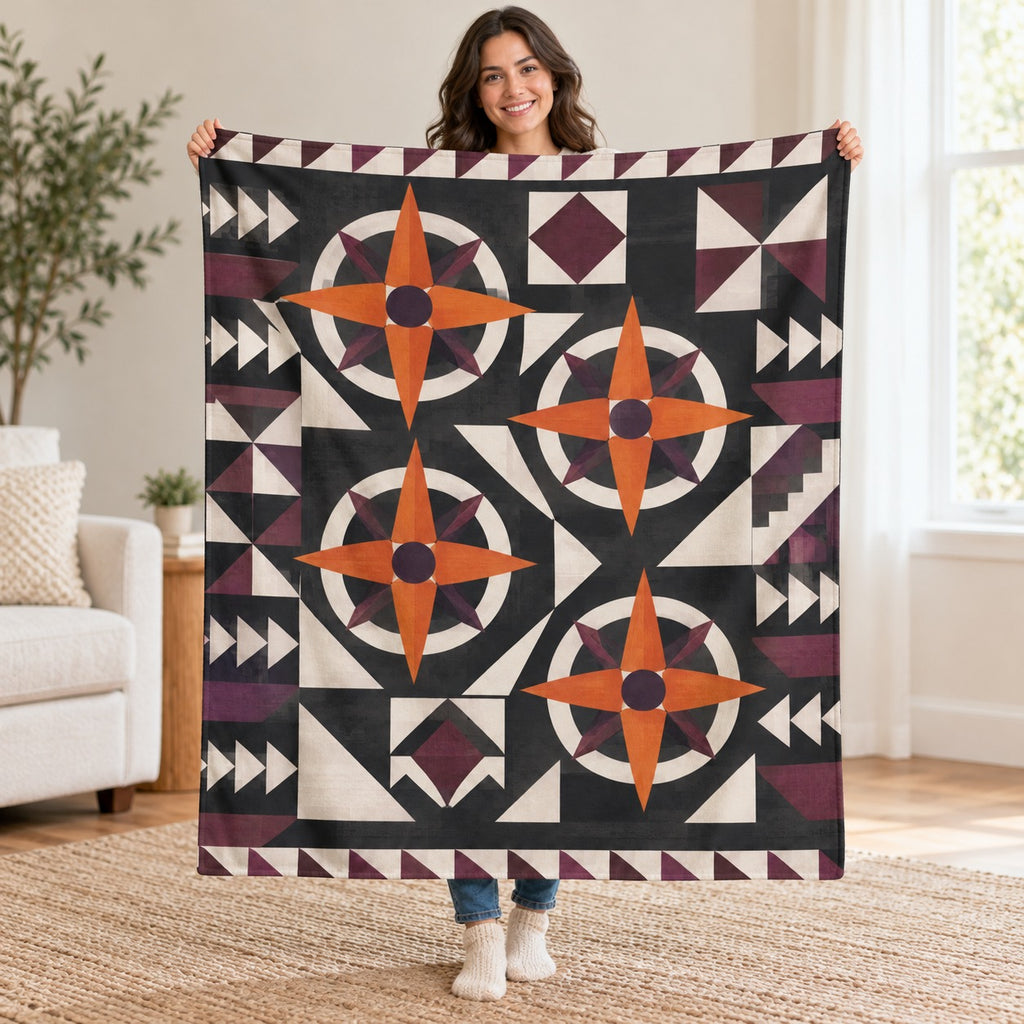 Pumpkin Compass Rose blanket, held open