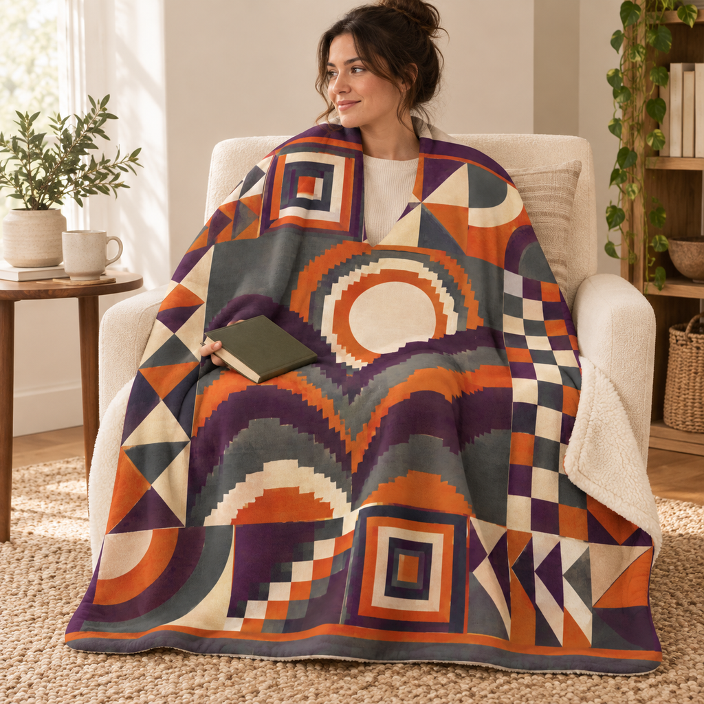 Midnight Bargello blanket, wrapped around a reader