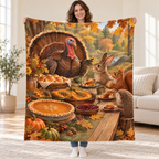 Forest Table Feast blanket, held open