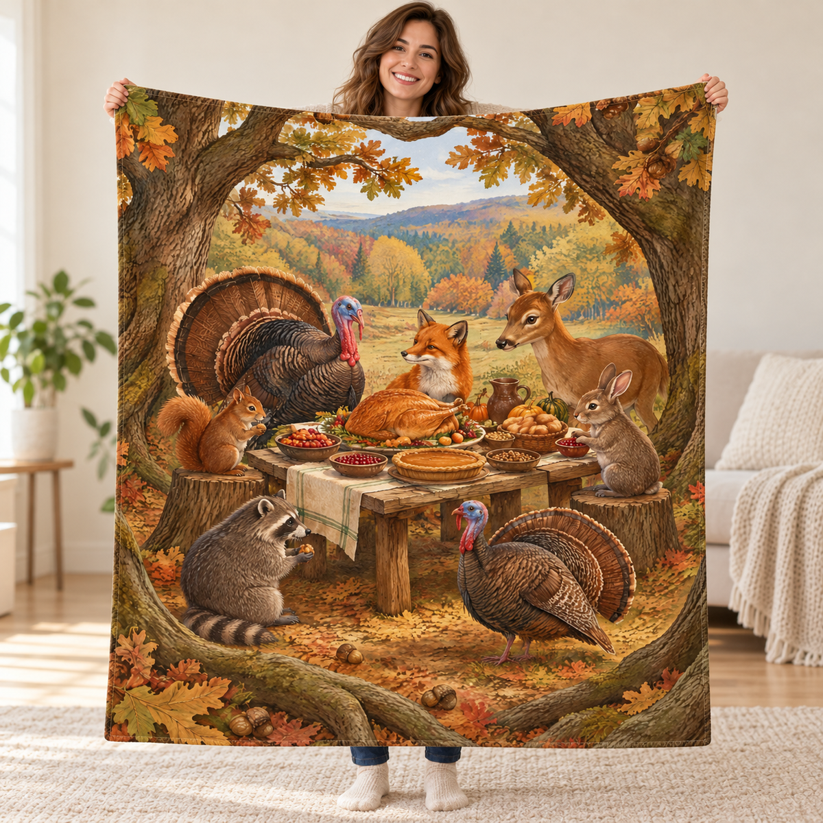 Oak Orchard Supper blanket, held open