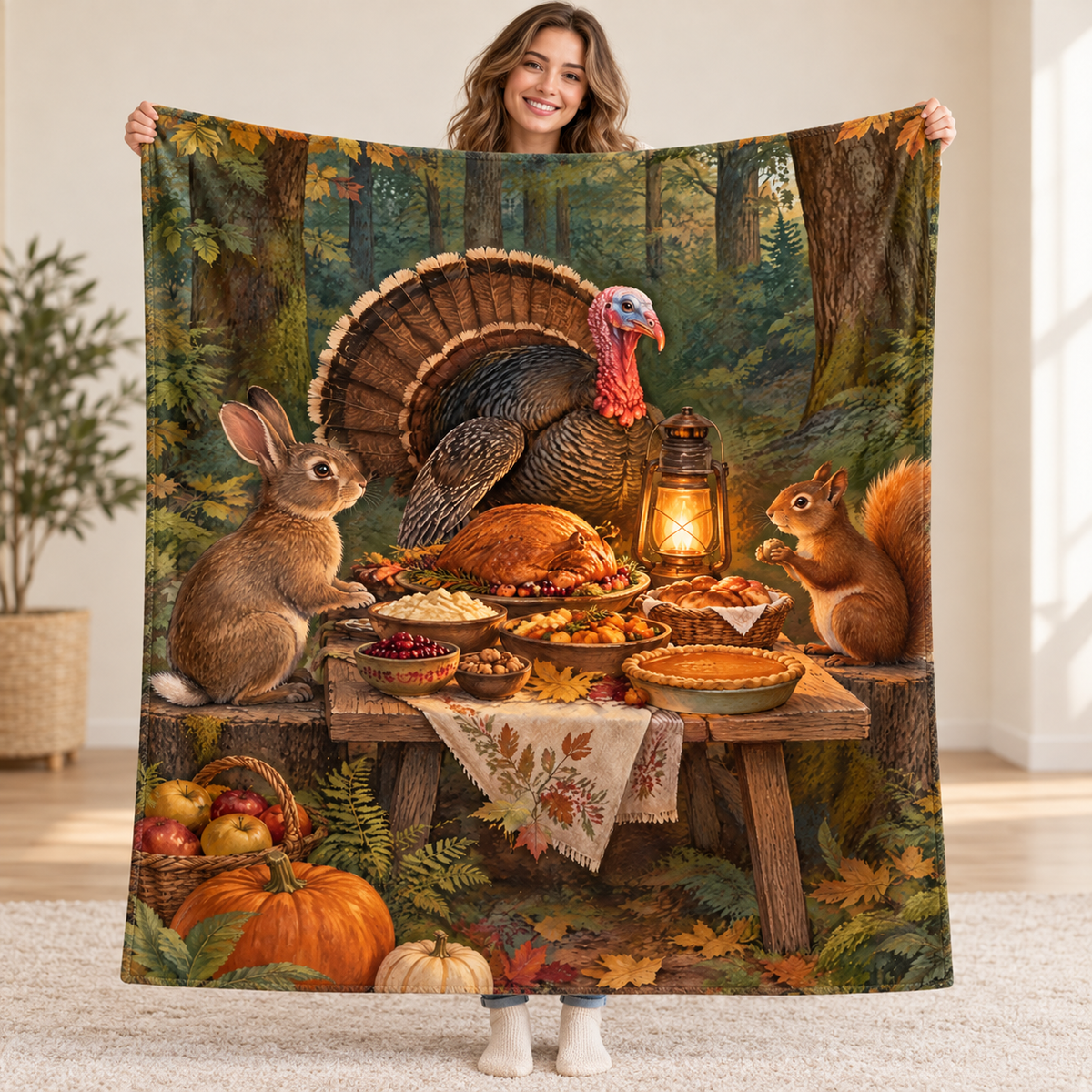 Amber Lantern Potluck blanket, held open