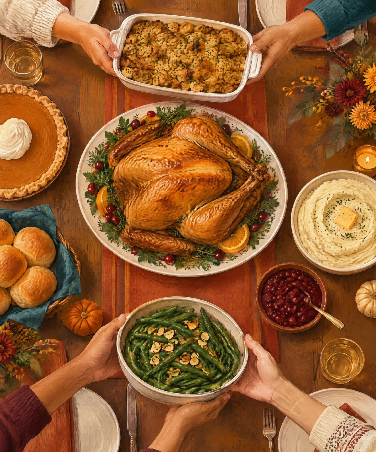 Overhead Family Feast blanket, full design