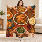 Overhead Family Feast blanket, held open