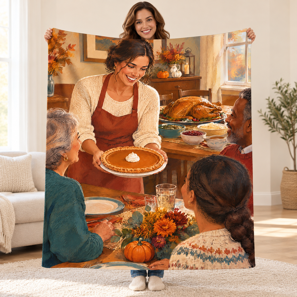Presenting the Pie blanket, held open