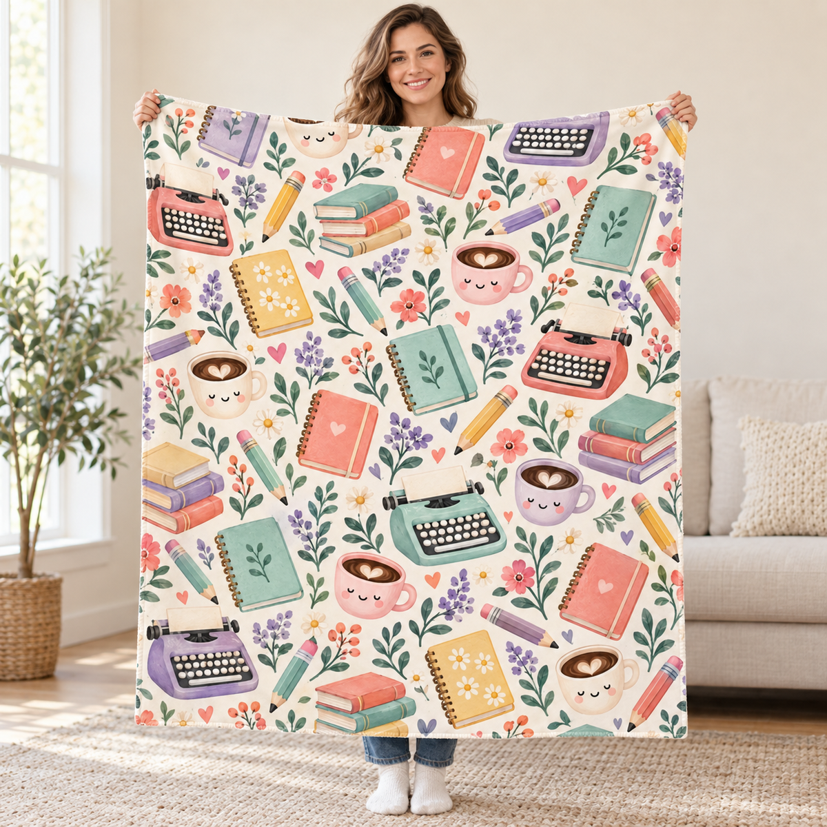 Tiny Writing Club blanket, held open