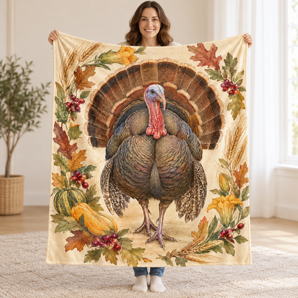 Frontal Turkey Fan blanket, held open