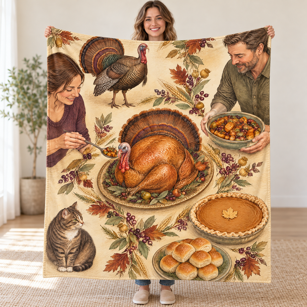 Botanical Garland Platter blanket, held open