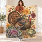 Dahlias and Cabbage blanket, held open