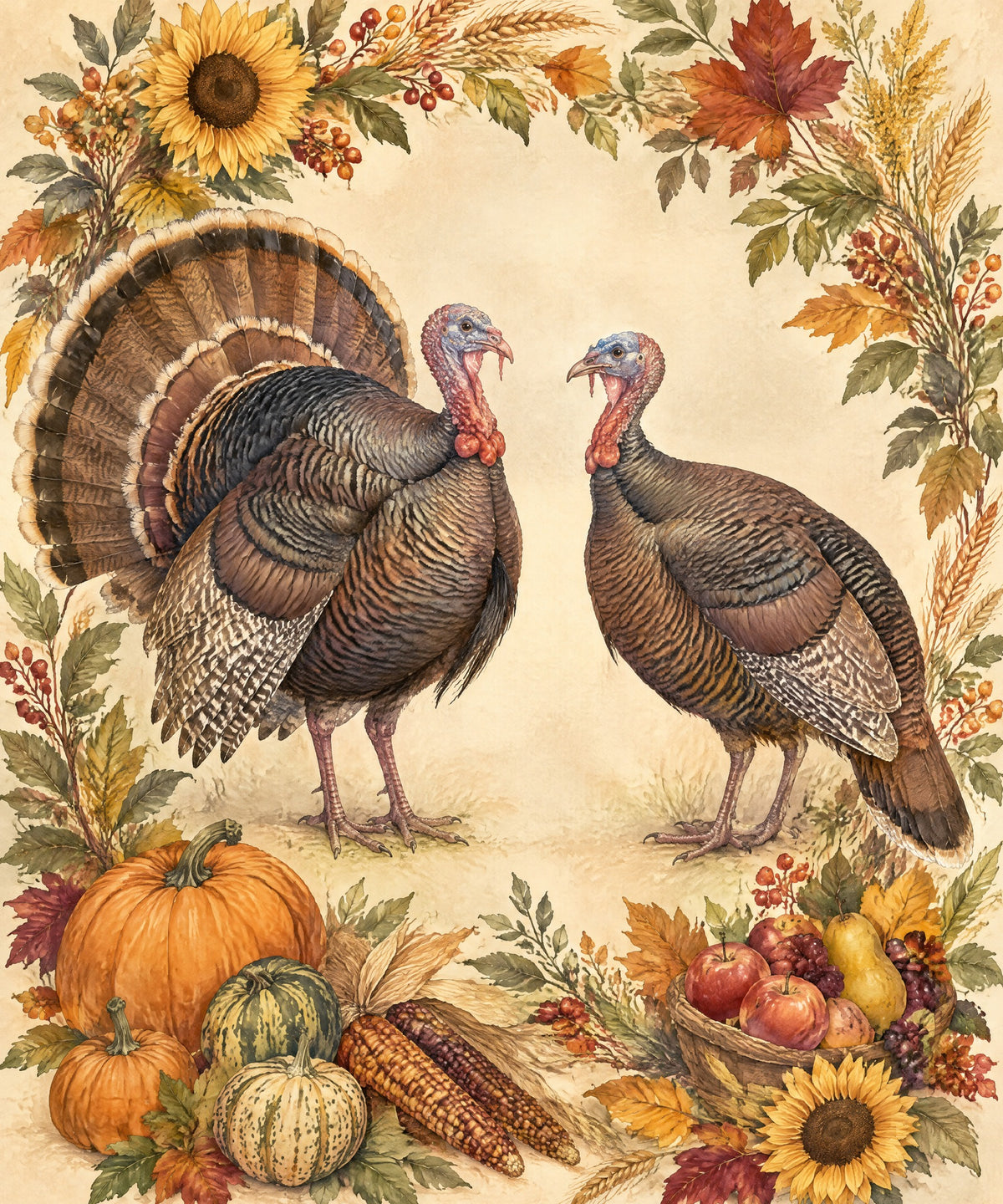 Two Turkeys Facing blanket, full design