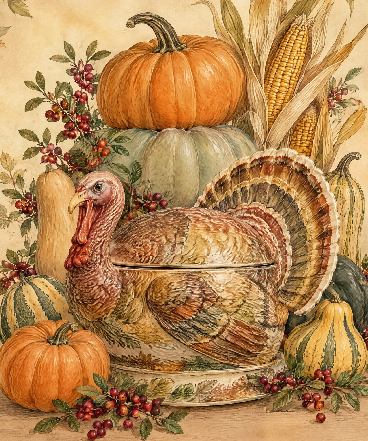 Ceramic Turkey Still Life blanket, full design