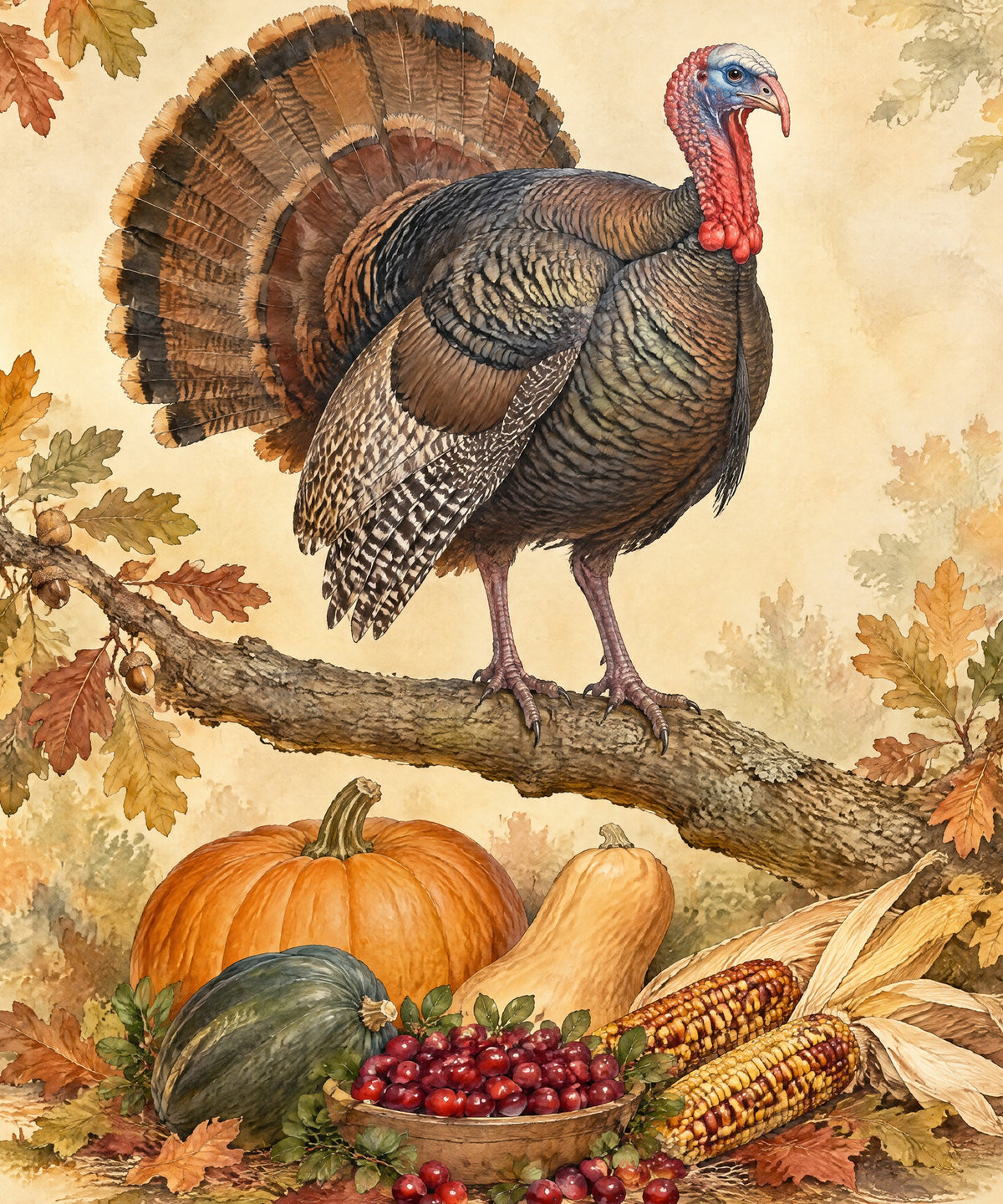 Turkey on the Oak Branch blanket, full design