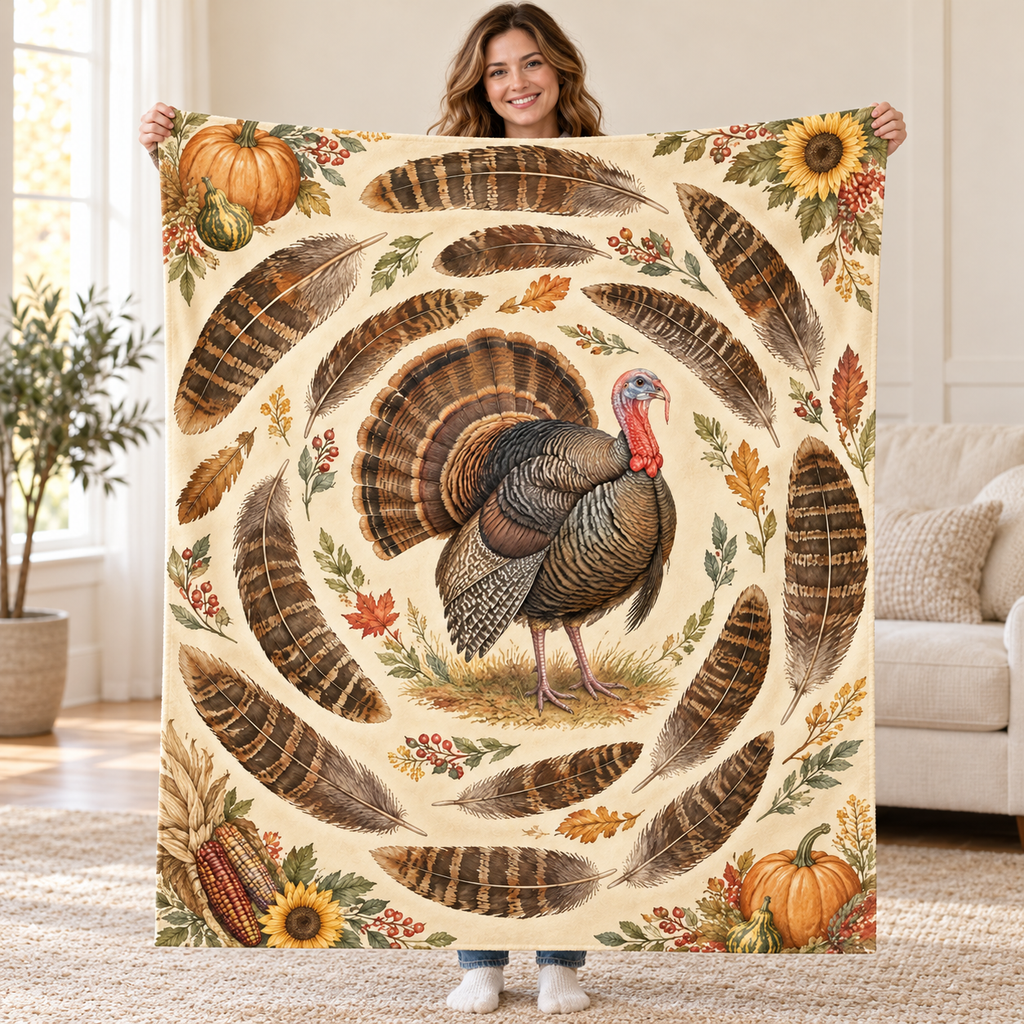 Spiral of Feathers blanket, held open