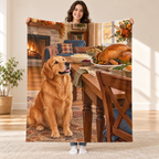 Retriever at the Table blanket, held open