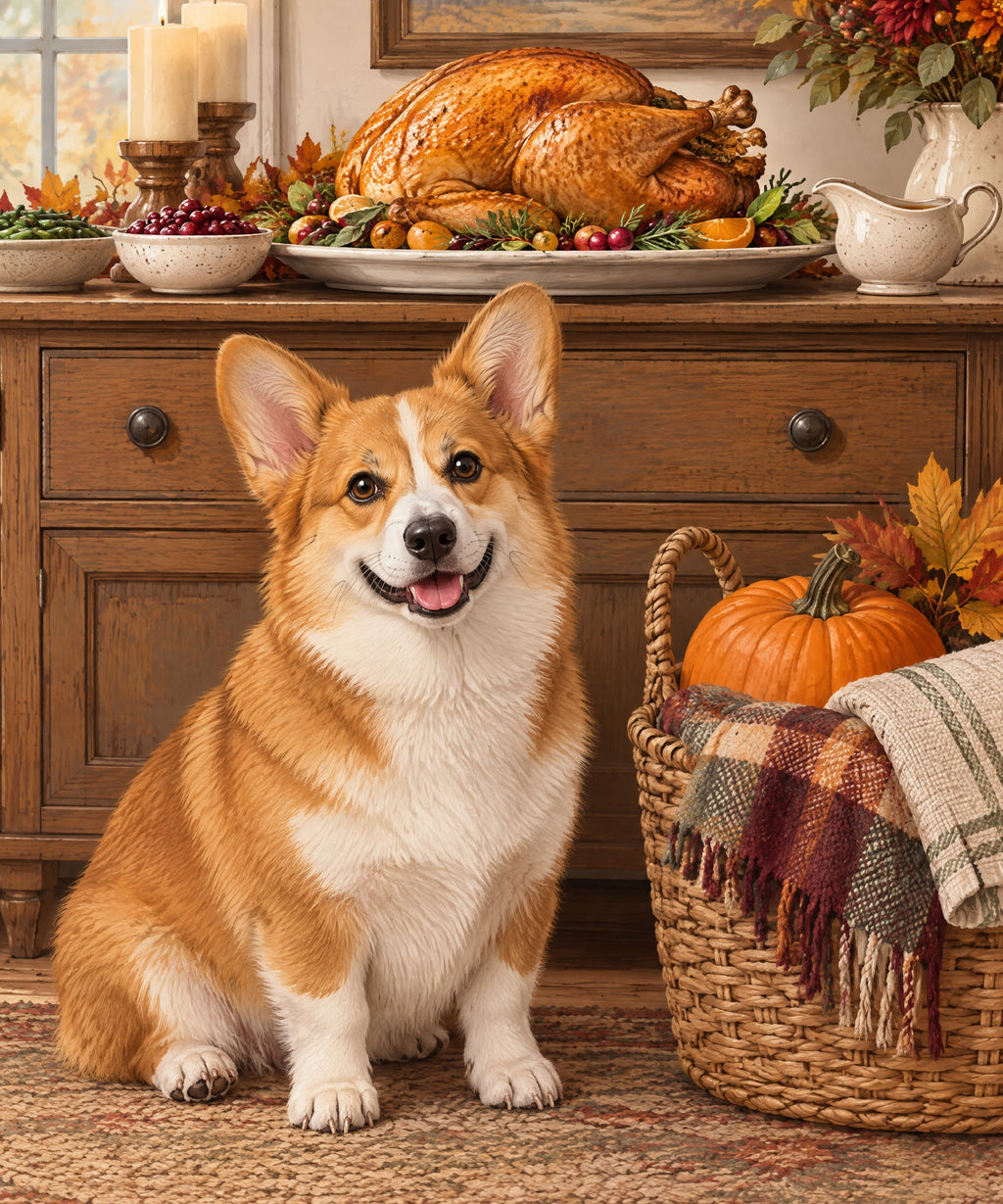 Corgi and Harvest Basket blanket, full design
