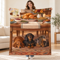 Three Dachshunds blanket, held open