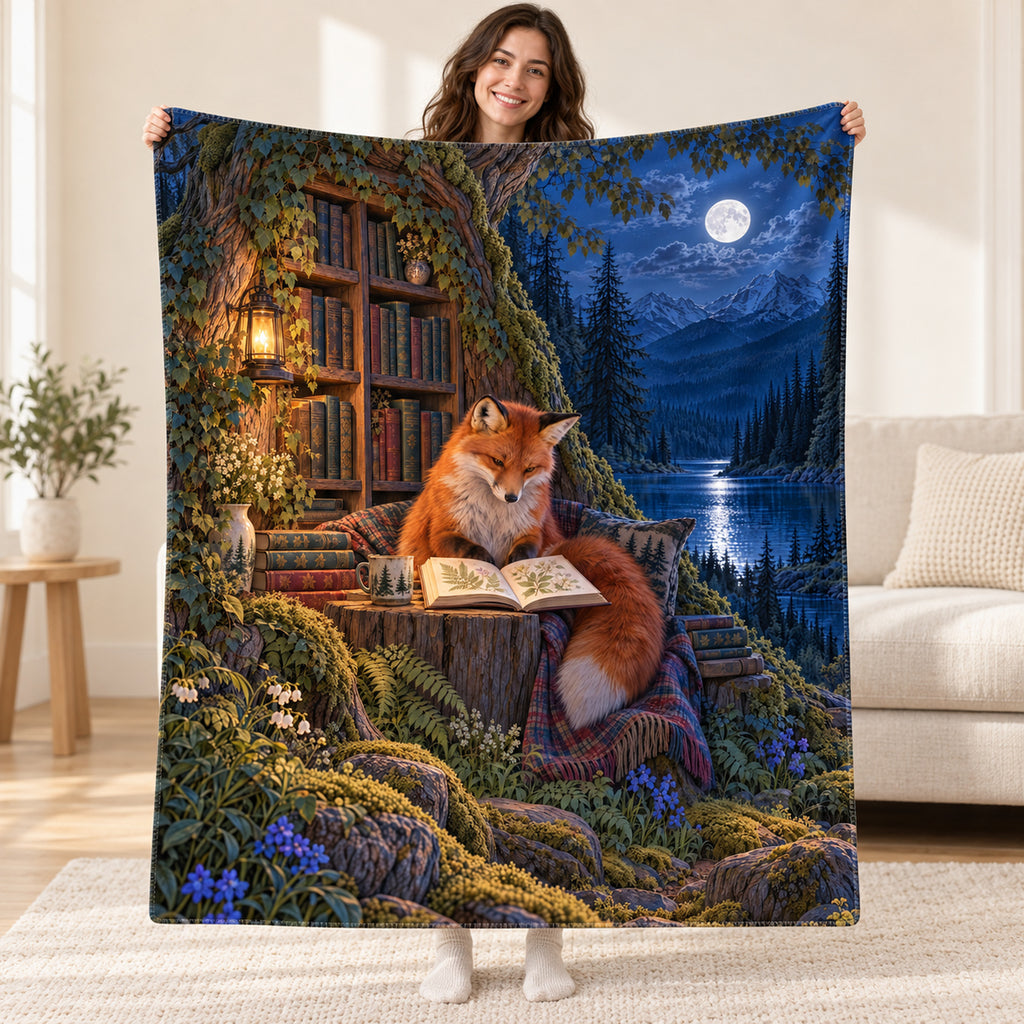 Moonlit Fox Scholar blanket, held open
