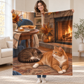Cats by the Hearth blanket, held open