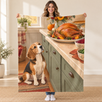 Beagle and the Platter blanket, held open
