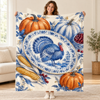 Painted Turkey Platter blanket, held open