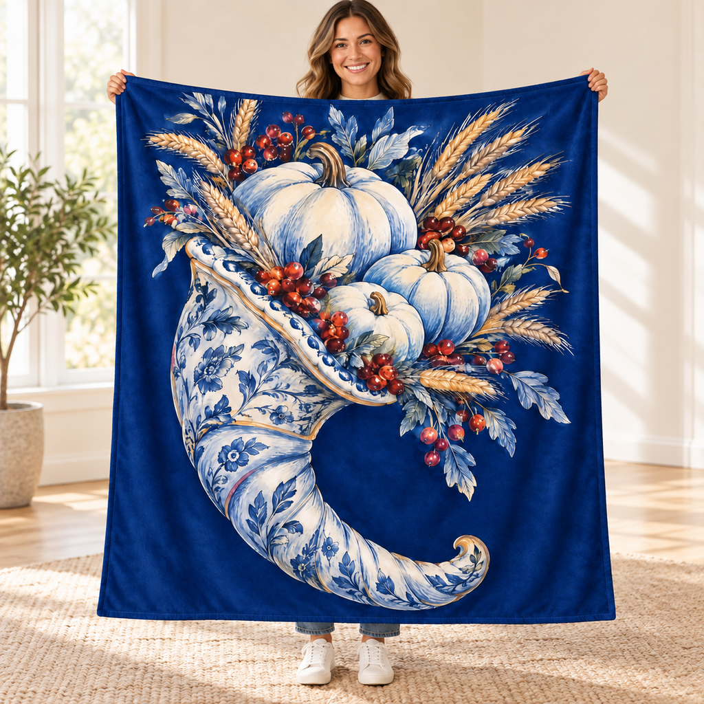 Ceramic Cornucopia blanket, held open