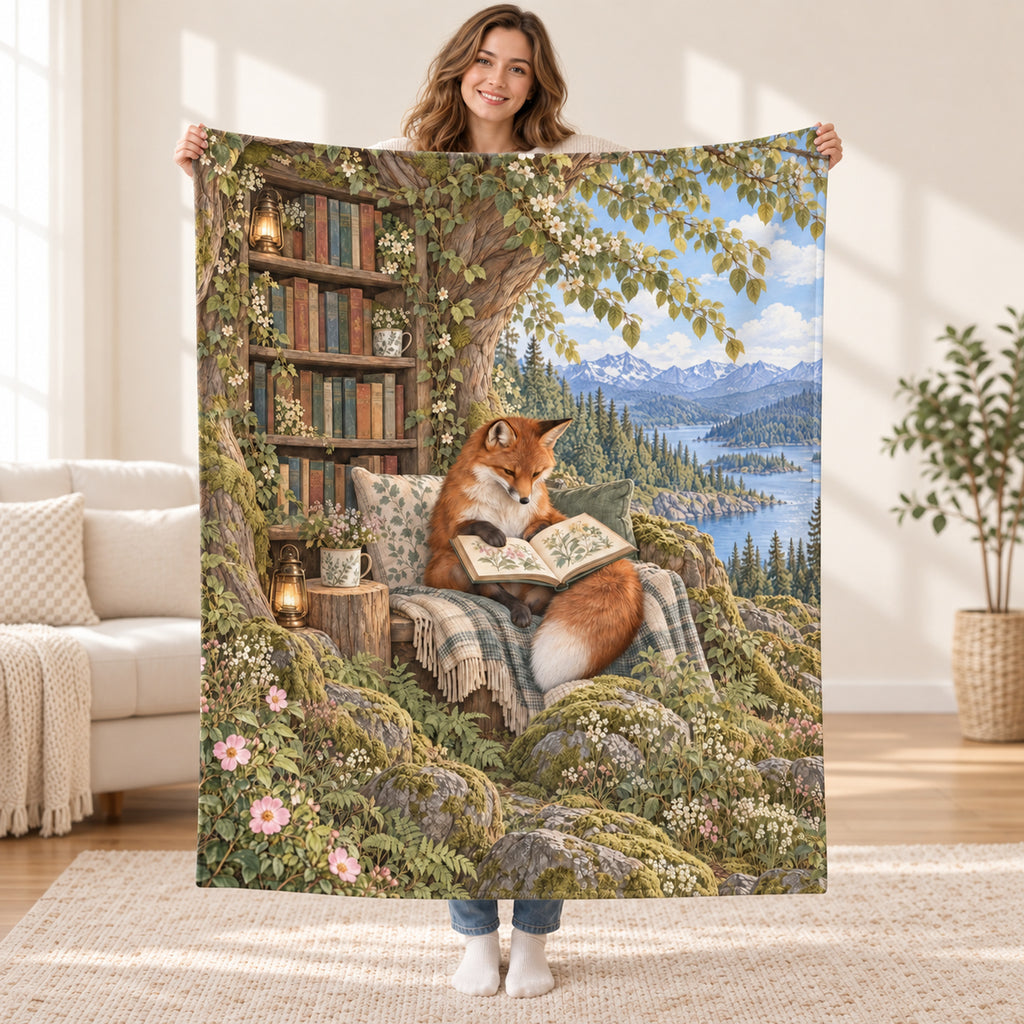 Wildflower Reading Break blanket, held open