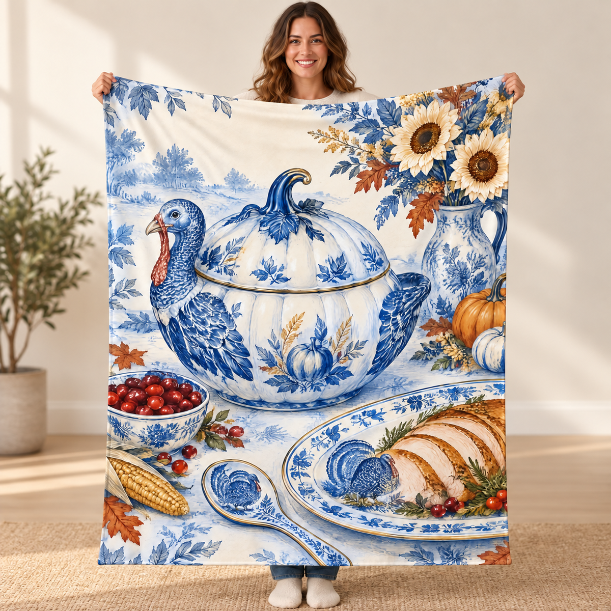 Pumpkin Tureen blanket, held open