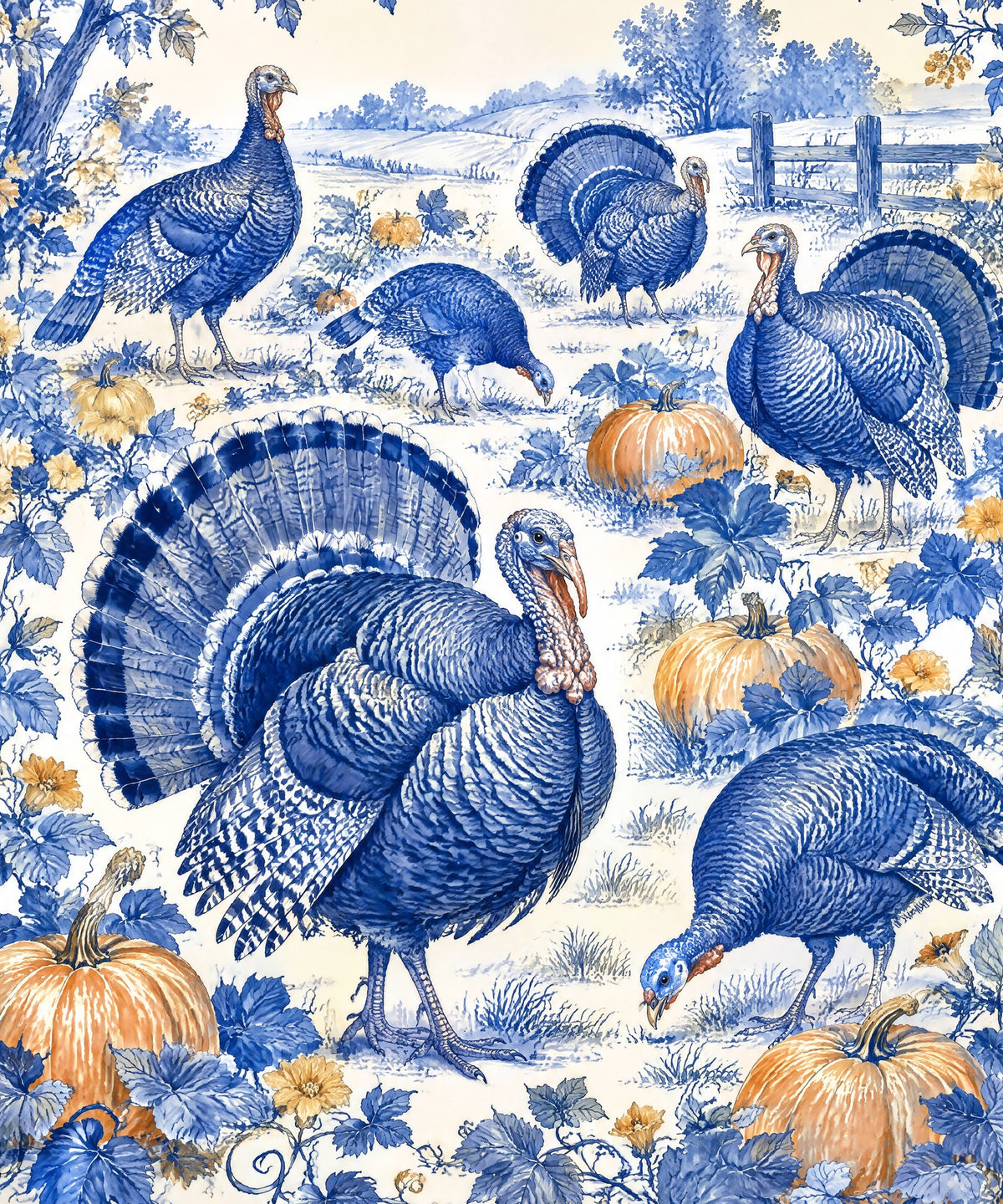 Cobalt Turkey Flock blanket, full design