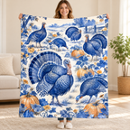 Cobalt Turkey Flock blanket, held open