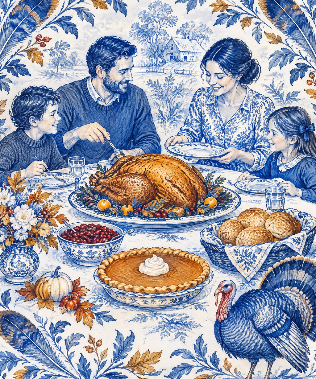 Oval Feast in Blue blanket, full design
