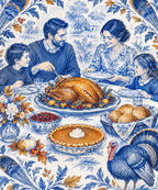 Oval Feast in Blue blanket, full design