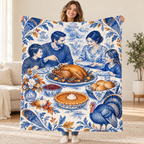 Oval Feast in Blue blanket, held open